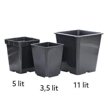 Tomaattiruukut 3,5 l, 5 l ja 11 l vertailukuvassa