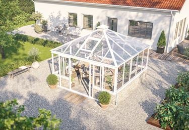 Lyxigt lusthus i en grönskande trädgård
