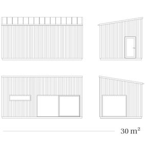 Skiss över Attefallshus 30 kvadratmeter med pulpettak