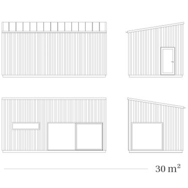Skiss över Attefallshus 30 kvadratmeter med pulpettak