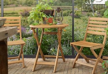 Kahvilasetti Kuisti tiikkipuuta, Garden Livingin ulkokalusteet